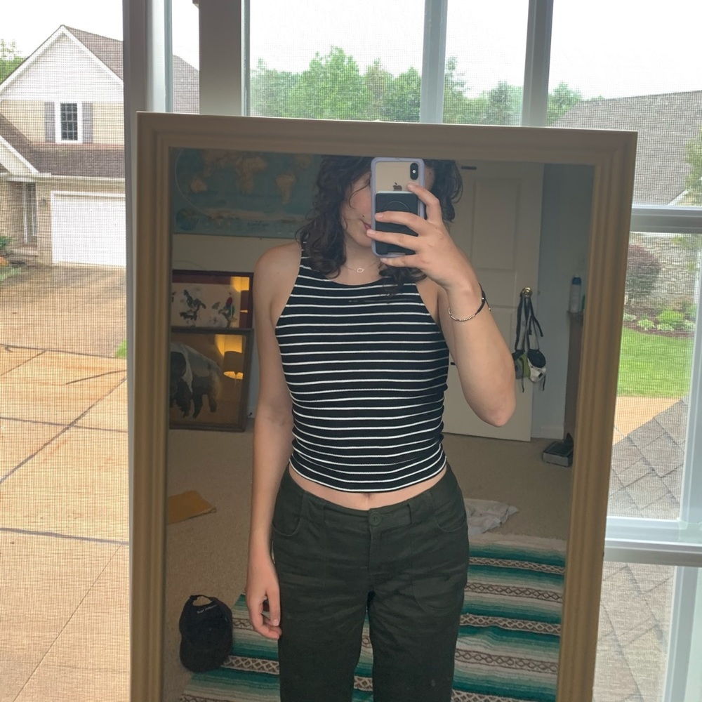 American Eagle Black and White Striped Tank